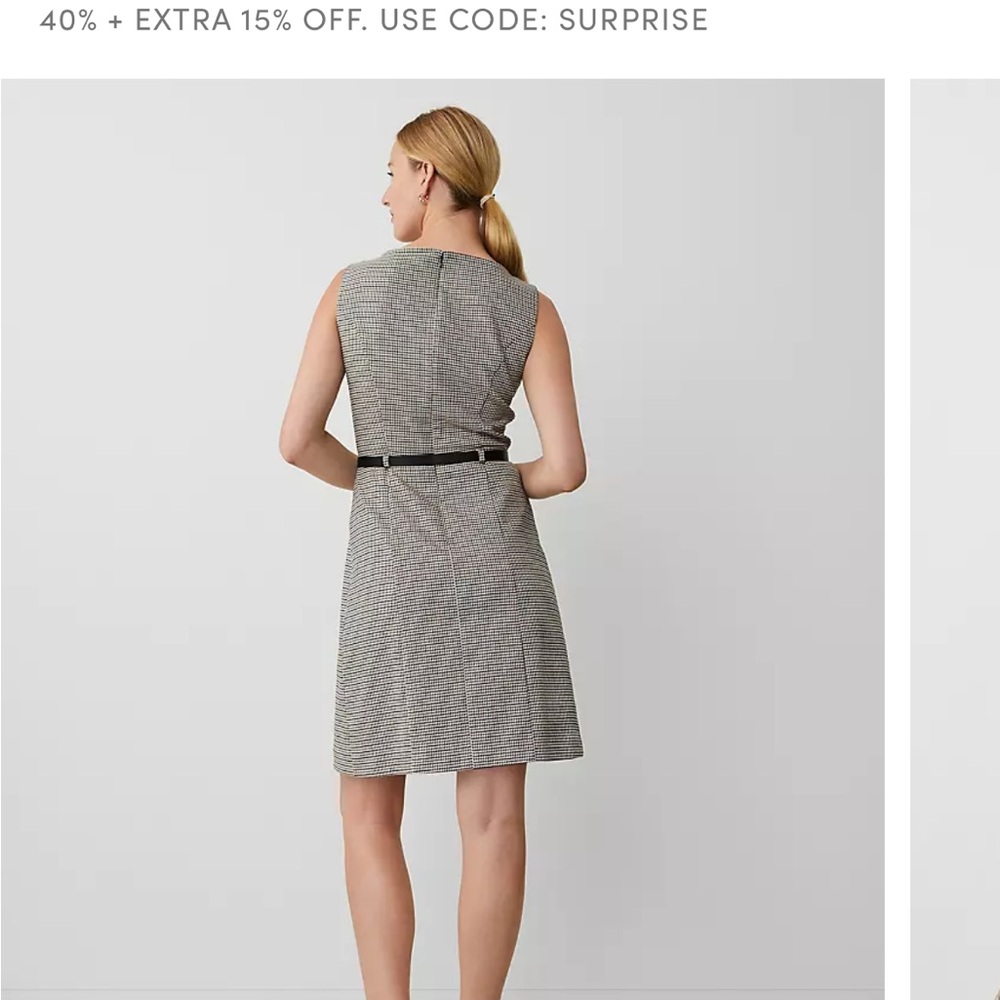 Ann Taylor houndstooth pleat front sheath dress